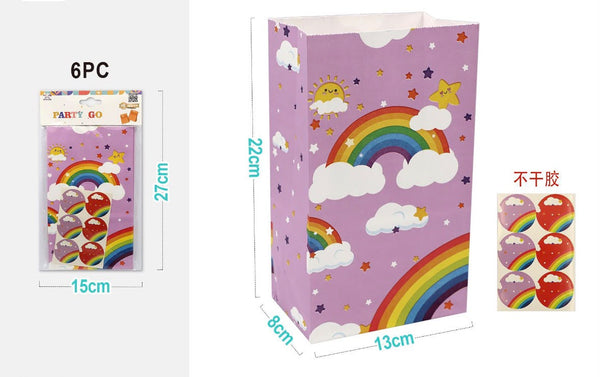 Sacchetti regalo arcobaleno con adesivi – 6 pezzi – 13 × 8 × 22 cm