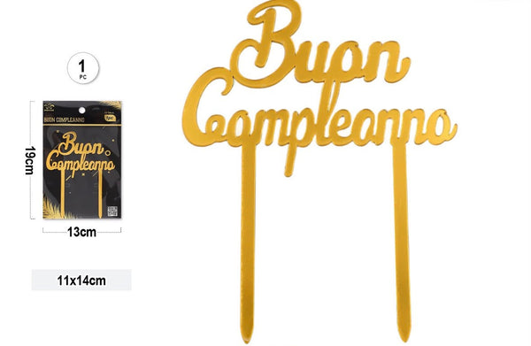 Cake topper buon compleanno oro – 11 × 14 cm