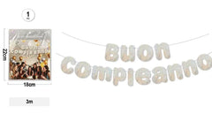 FESTONE BUON COMPLEANNO GLITTERATO – 3 METRI – ORO E ARGENTO