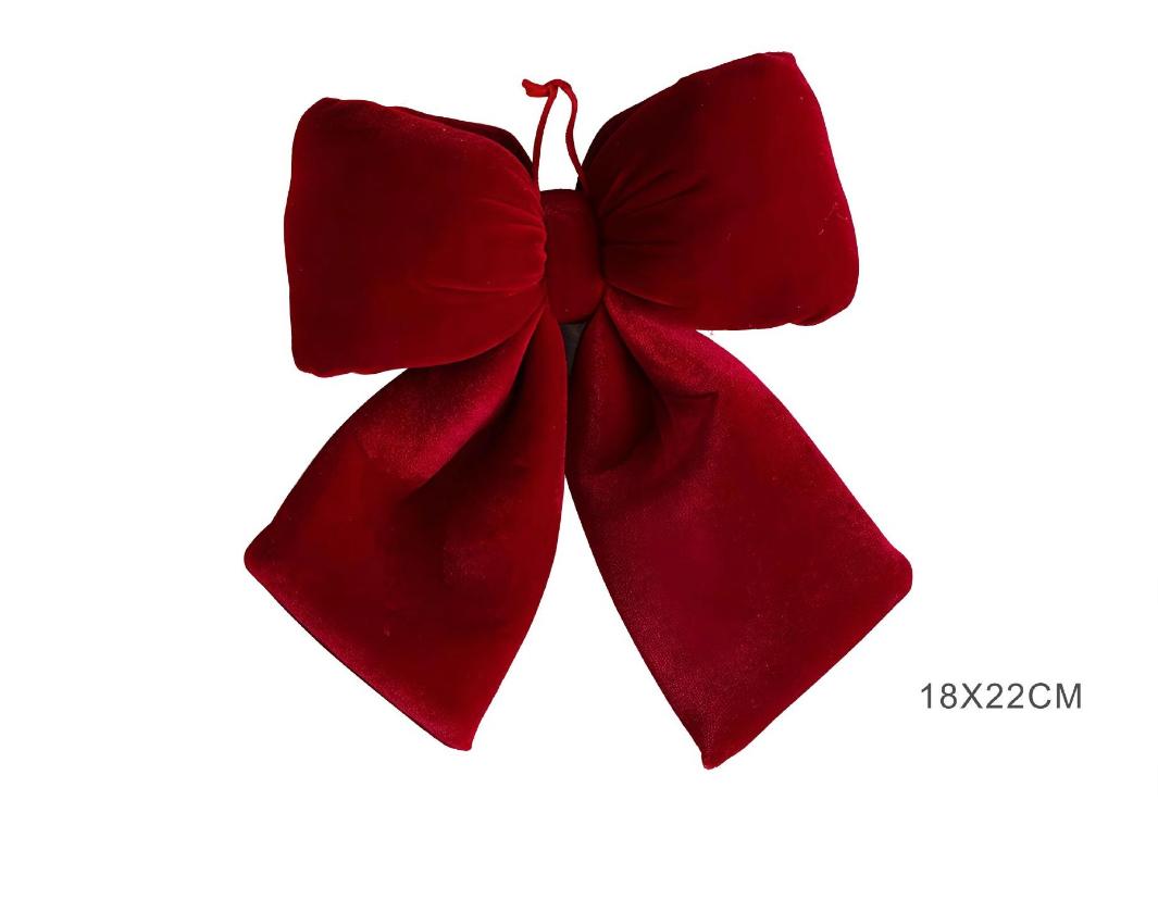 Fiocco natalizio decorativo in velluto rosso – 18 × 22 cm