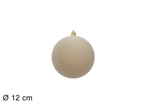 Pallina natalizia beige sabbia effetto velluto – diametro 12 cm