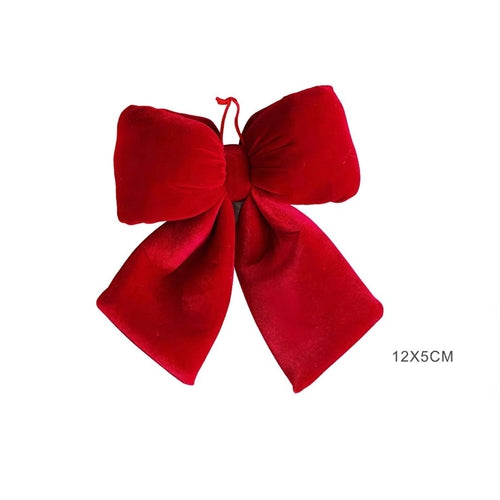 Fiocco natalizio decorativo in velluto con code pendenti – 12 × 5 cm