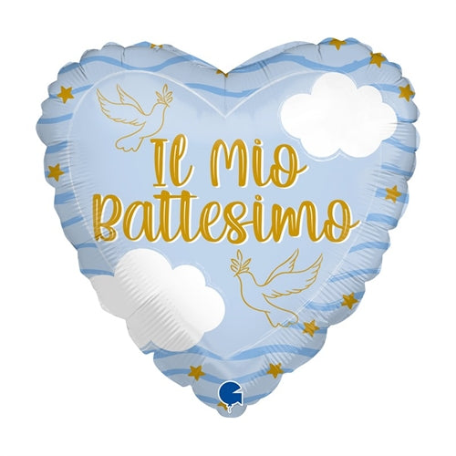 Mylar cuore 18" battesimo azzurro