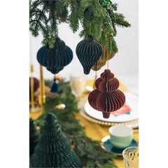 Lanterna decorativa a nido d'ape in carta, blu navy, 13,2x15cm