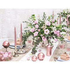 Candele coniche a stelo, metalliche, color rosa gold, 24 cm