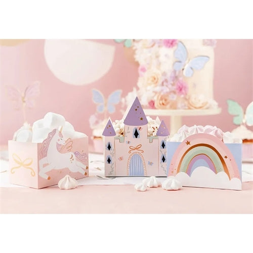 Scatole di snack con castello e unicorni, mix