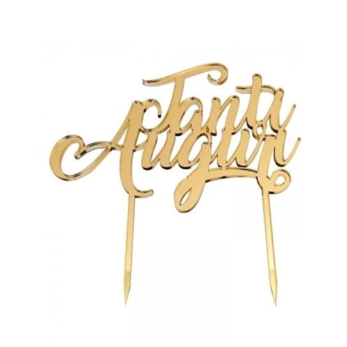 Cake topper in plex tanti auguri oro