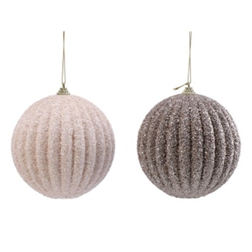 Palline di natale glitterate bianco perla e argento – ø 12 cm – 2 colori assortiti