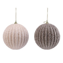 Palline di natale glitterate bianco perla e argento – ø 12 cm – 2 colori assortiti