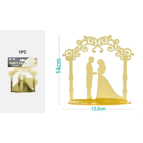 Cake topper matrimonio oro – sposi sotto arco decorativo 14 x 13,5 cm
