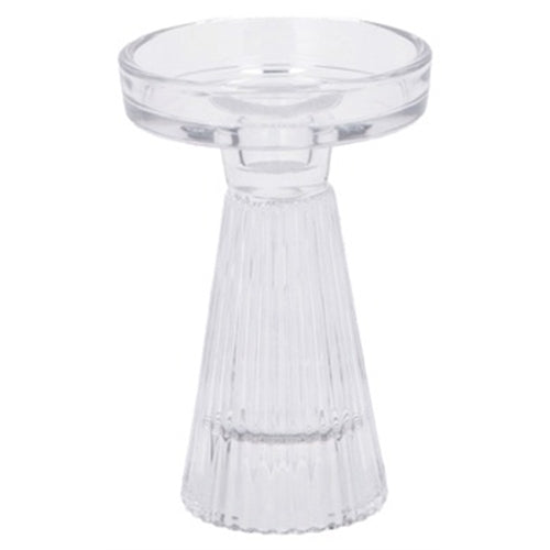 Portacandela in vetro trasparente con base rigata d. 10 x h. 14 cm