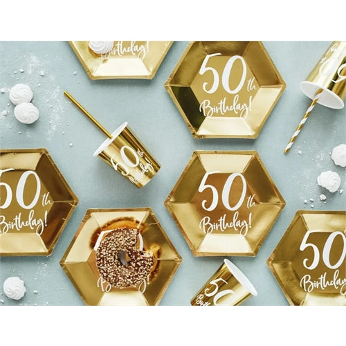 Bicchieri di carta  compleanno, oro, 220 ml (1 confezione / 6 pezzi)