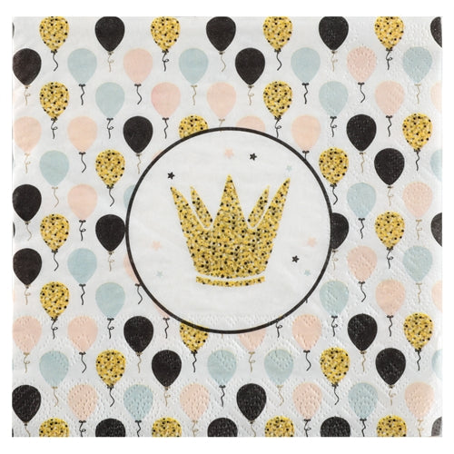 Tovaglioli party con palloncini e corona – 33 × 33 cm – 20 pz