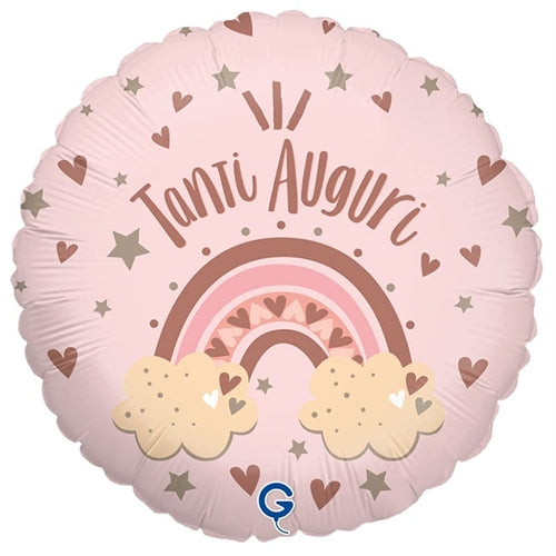 Palloncino in foil 18" tanti auguri "arcobaleno rose gold"