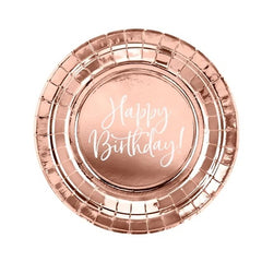 Piatti buon compleanno!, oro rosa, 18 cm (1 confezione / 6 pezzi)