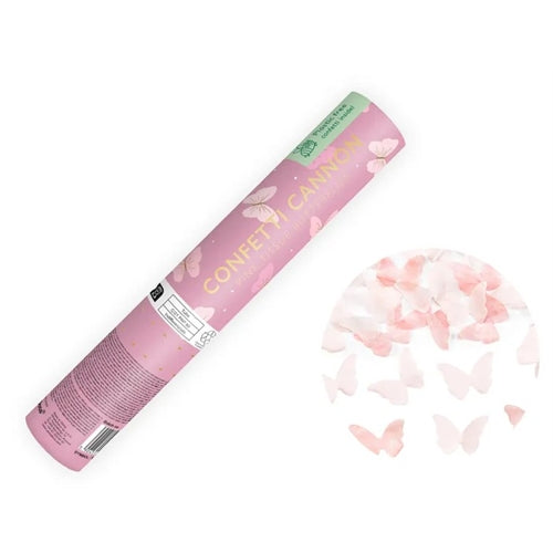 Cannone lancia coriandoli, farfalle rosa, 20 cm