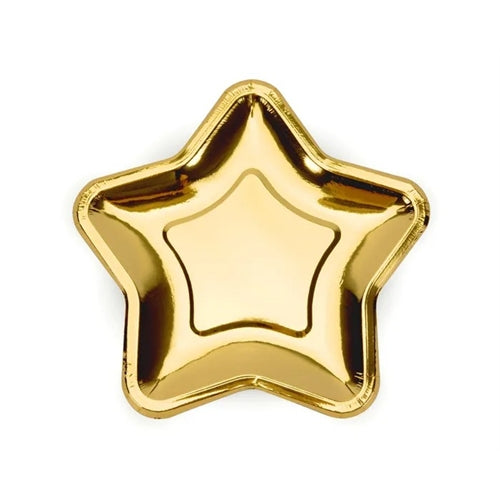 Piatti di carta a forma di stella, oro, 18 cm (1 confezione / 6 pezzi)