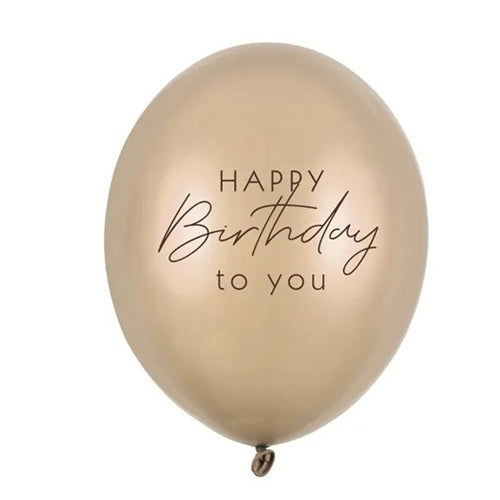 Palloncini 30 cm, buon compleanno, oro freddo metallizzato (1 confezione / 6 pezzi)