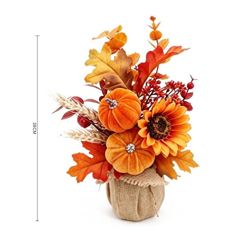Composizione floreale autunnale con zucche – h 28 cm