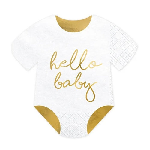 Tovaglioli tutina per neonato - hello baby, bianco, 16x16cm