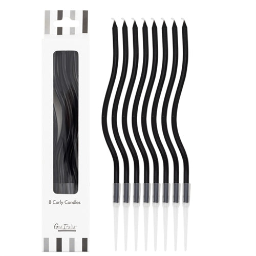 Candelina stelo curly con sostegno 12.5cm nero 8pz