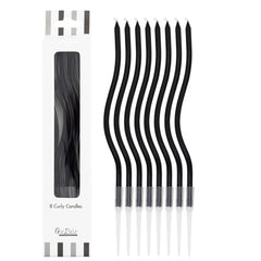 Candelina stelo curly con sostegno 12.5cm nero 8pz