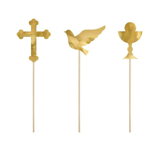Decorazioni per torta prima comunione, oro, 31,5 cm (1 confezione / 6 pezzi)