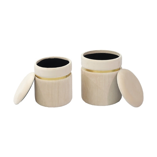 Set 2 pouf in velluto "sion" con contenitore - beige