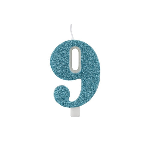 Candeline glitter blu 14 cm