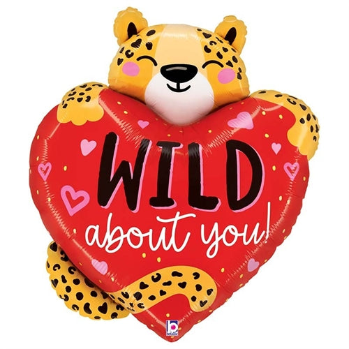 Palloncino in foil 29" super shape leopardo con cuore "wild about you"