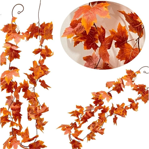 Ghirlanda ricadente di foglie d'acero artificiali l.195 cm– arancione autunnale