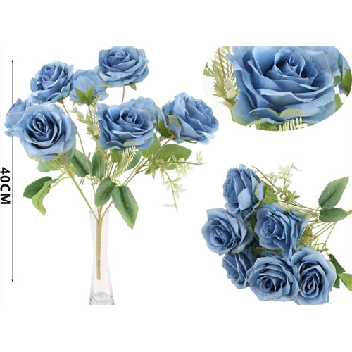 Bouquet di rose artificiali azzurre – h 40 cm