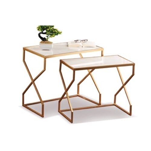Set tavolini espositivi moderni oro e bianco
