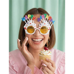 Occhiali cupcake buon compleanno, 18,5x11,5 cm, bianco