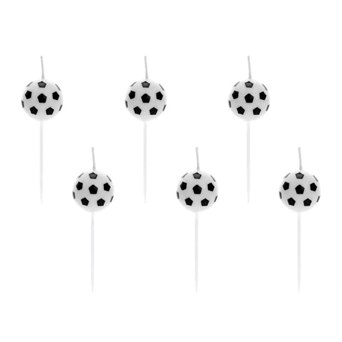 Candeline di compleanno a forma di palloni da calcio, 2,5 cm (1 confezione / 6 pezzi)