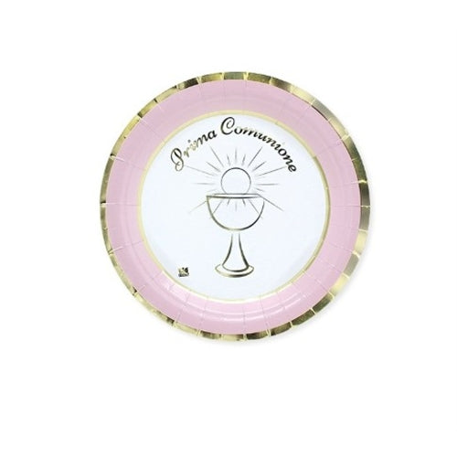 Piatti prima comunione rosa chic 18 cm 8 pz