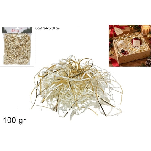 Paglietta decorativa per confezioni regalo bianca e oro – 100 g