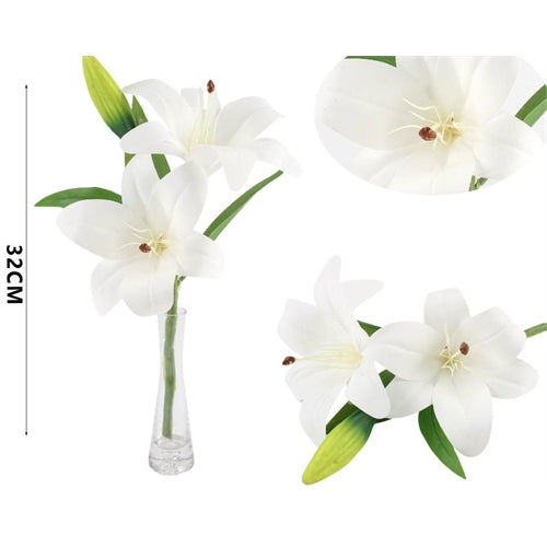 Bouquet gigli artificiali bianchi h. 32 cm
