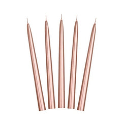 Candele coniche a stelo, metalliche, color rosa gold, 24 cm