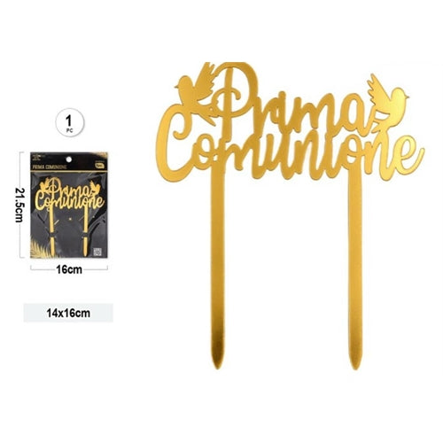 Cake topper prima comunione oro – 14 × 16 cm
