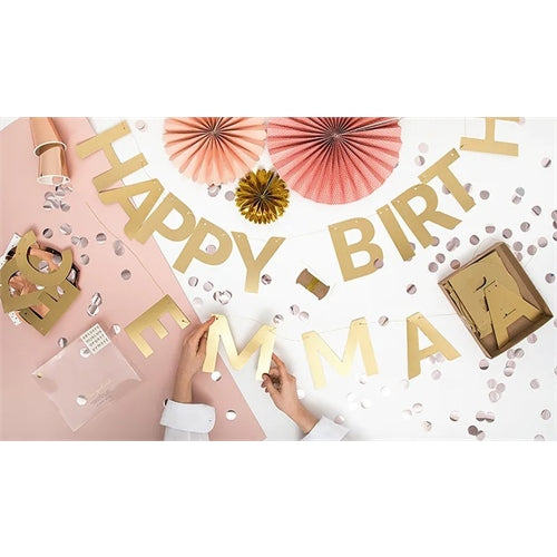 Banner alphabet, oro, 14 cm (1 confezione / 63 pezzi)