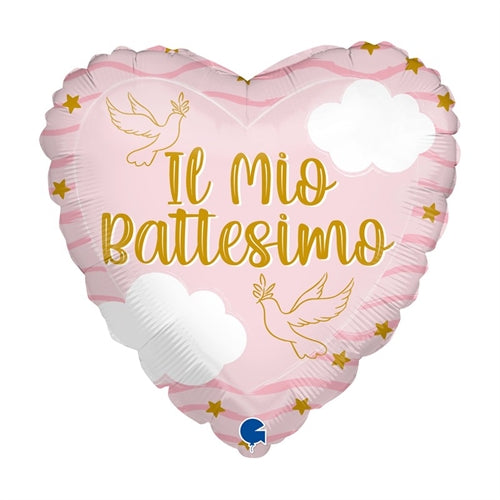 Mylar cuore rosa "battesimo bimba" 18"