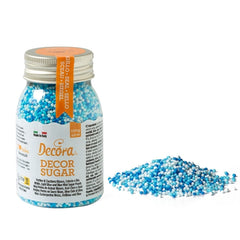 Perline di zucchero bianche, celesti e blu decora – 100 g