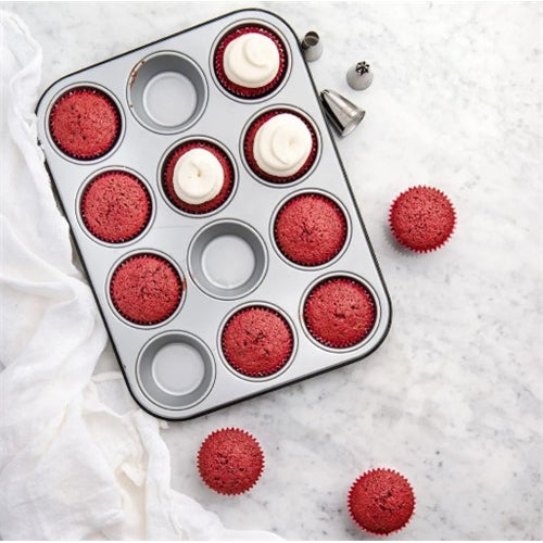 Teglia 12 muffin in acciaio antiaderente diametro 7 - 35x26xh.3 cm