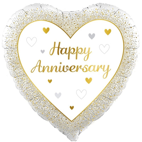 Palloncino in foil 18" cuore felice anniversario oro e argento