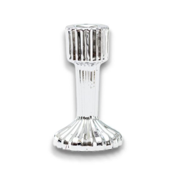 Candelabro in vetro rigato argento 16 cm