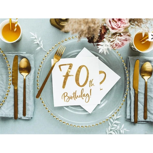 Tovaglioli 70° compleanno, bianchi, 33x33cm