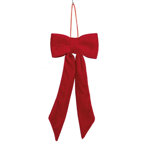 Fiocco natalizio in velluto rosso con code lunghe – 12 × h 27 cm