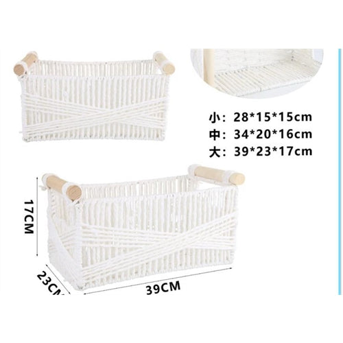 Set 3 cestini con manici in legno bianco