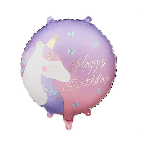 Palloncino in foil con scritta "happy birthday" e unicorno, 35x35 cm, mix